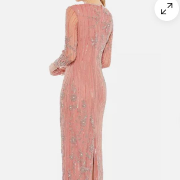 MAC DUGGAL 93626 EMBELLISHED HIGH NECK ILLUSIONS LONG SLEEVE ROSE GOWN sz 6 - Picture 6 of 8
